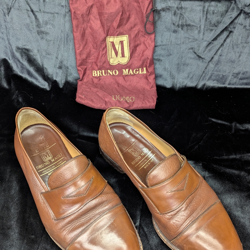 Bruno Magli Men's Tan Leather Slip-On Loafers - Picture 8 of 8